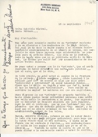 [Carta] 1948 sept. 18, [New York] [a] Gabriela Mistral, Santa Bárbara