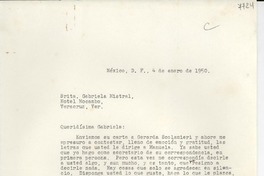 [Carta] 1950 ene. 4, México D. F. [a] Gabriela Mistral, Veracruz