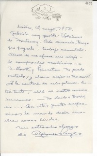 [Carta] 1950 mayo 12, México [a] Gabriela Mistral