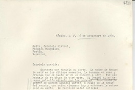 [Carta] 1950 nov. 6, México D. F. [a] Gabriela Mistral, Veracruz