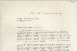 [Carta] 1954 jul. 21, México D. F. [a] Gabriela Mistral, Roslyn Harbor, N. Y., U.S.A.