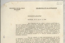 Circular N° 4, 1948 ene. 20, Santiago, [Chile] [a] Los Señores Jefes de Misión y Cónsules de Chile