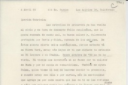 [Carta] 1955 abr. 4, Los Angeles, California, [EE.UU.] [a] Gabriela [Mistral]