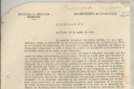 Circular N° 8, 1948 ene. 29, Santiago, [Chile] [a] Los Señores Jefes de Misión y Cónsules de Chile
