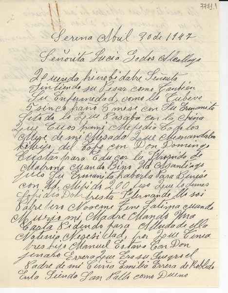[Carta] 1947 abr. 30, La Serena [a] Lucila Godoy Alcayaga