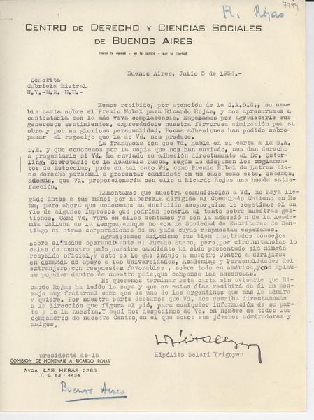 [Carta] 1954 jul. 5, Buenos Aires, [Argentina] [a] Gabriela Mistral, [Nueva York, EE.UU.]