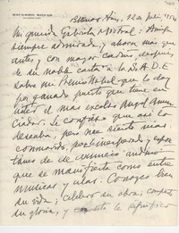 [Carta] 1954 jul. 12, Buenos Aires, [Argentina] [a] Gabriela Mistral