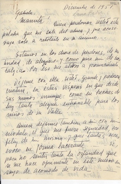 [Carta] 1951 dic., [Santiago] [a] Gabriela Mistral