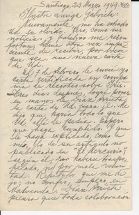 [Carta] 1949 mar. 23, Santiago [a] Gabriela Mistral