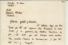[Carta] 1934 ene. 30, París [a] Gabriela Mistral, Madrid
