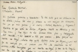 [Carta] 1943 ago. 10, Buenos Aires [a] Gabriela Mistral, Petrópolis, Brasil