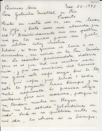 [Carta] 1943 nov. 22, Buenos Aires, [Argentina] [a] Gabriela Mistral, Río [de Janeiro, Brasil]