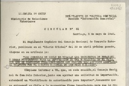 Circular N° 31, 1948 mayo 5, Santiago, [Chile] [al] Señor Cónsul de Chile