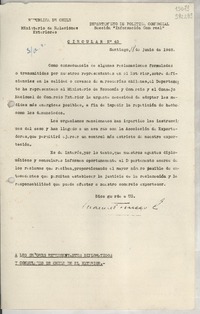 Circular N° 43, 1948 jun. 18, Santiago [a] los Señores representantes Diplomáticos y Consulares de Chile en el exterior