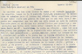 [Carta] 1944 ago. 15, Buenos Aires, [Argentina] [a] Gabriela Mistral, Río, [Brasil]