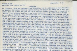 [Carta] 1944 sept. 5, Buenos Aires, [Argentina] [a] Gabriela Mistral, Rio, [Brasil]