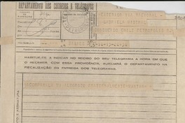[Telegrama] 1945 nov. 16, Buenos Aires [a] Gabriela Mistral, Petrópolis