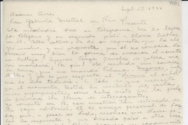 [Carta] 1944 sept. 27, Buenos Aires, [Argentina] [a] Gabriela Mistral, Rio, [Brasil]