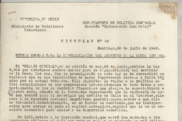 Circular N° 56, 1948 jul. 22, Santiago, [Chile] [a] Los Señores representantes diplomáticos y consulares de Chile en el exterior