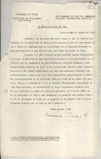 Circular N° 62, 1948 ago. 20, Santiago, [Chile] [a] Los Señores representantes diplomáticos y consulares de Chile en el exterior