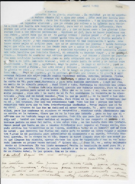 [Carta] 1945 abr. 7 [a] [Gabriela Mistral]