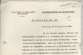 Circular N° 63, 1948 ago. 20, Santiago [a] los Señores Jefes de Misión y Consules de Chile