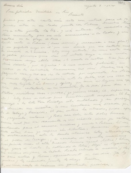 [Carta] 1945 ago. 7, Buenos Aires, [Argentina] [a] Gabriela Mistral, Río [de Janeiro, Brasil]