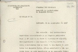 Circular N° 71, 1948 sept. 21, Santiago [a] los Representantes Consulares de Chile en el exterior