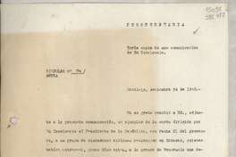 Circular N° 74, 1948 sept. 24, Santiago [a] los señores Jefes de Misión y Consules de Chile