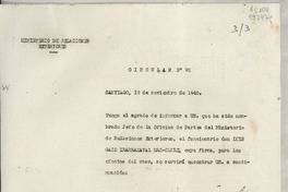 Circular N° 92, 1948 nov. 19, Santiago, [Chile] [a] Los Señores Jefe de Misión y Cónsules de Chile