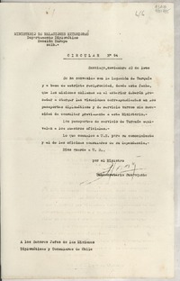 Circular N° 94, 1948 nov. 20, Santiago, [Chile] [a] Los Señores Jefes de las Misiones Diplomáticas y Consulares de Chile