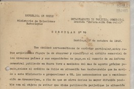 Circular N° 78, 1948 oct. 7, Santiago [a] los señores Representantes Diplomáticos y Consulares de Chile en el exterior