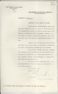 Circular N° 70, 1950 ago. 24, Santiago [a] los señores Jefes de Misiones y Consules de Chile en América