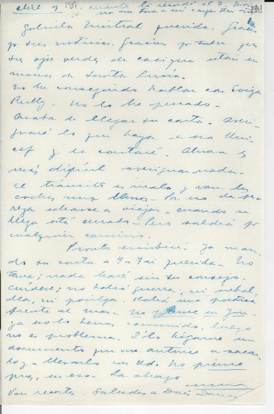 [Carta] 1951 abr. 9, [Argentina] [a] Gabriela Mistral