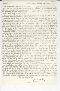 [Carta] 1955 sept. 5, Lanús, [Argentina] [a] Gabriela Mistral