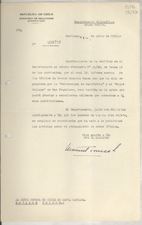 [Memorandum] N° 009758, 1947 jul. 31, Santiago [al] Señor Consul de Chile, Santa Barbara, Estados Unidos