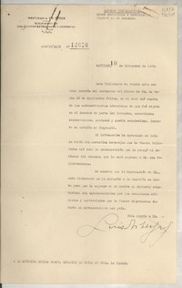 [Memorandum] N° 12050, 1938 dic. 10, Santiago, [Chile] [a la] Señorita Lucila Godoy, Legación de Chile en Cuba, La Habana