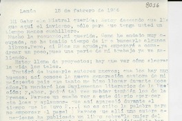 [Carta] 1956 feb. 15, Lanús, [Argentina] [a] Gabriela Mistral