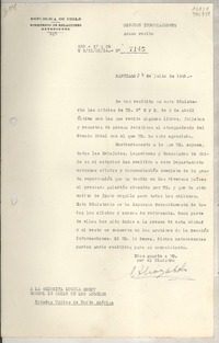[Memorandum] N° 7145, 1946 jul. 23, Santiago, [Chile] [a la] Señorita Lucila Godoy, Cónsul de Chile en Los Angeles, Estados Unidos de Norte América