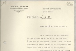[Memorandum] N° 7145, 1946 jul. 23, Santiago, [Chile] [a la] Señorita Lucila Godoy, Cónsul de Chile en Los Angeles, Estados Unidos de Norte América