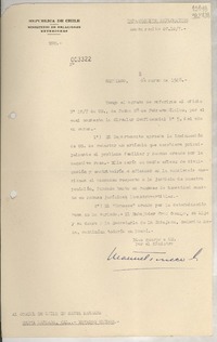 [Memorandum] N° 003322, 1948 mar. 3, Santiago [al] Consul de Chile en Santa Barbara, Santa Barbara, Cal., Estados Unidos