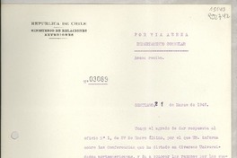 [Memorandum] N° 03089, 1947 mar. 21, Santiago, [Chile] [a la] Señorita Lucila Godoy, Cónsul de Chile en Los Angeles, Estados Unidos de América