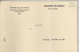 [Memorandum] N° 005195, 1948 mayo 15, Santiago [a] Señorita Lucila Godoy, Consul de Chile en Santa Barbara, Los Angeles, California