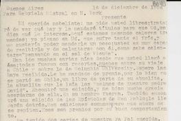[Carta] 1954 dic. 14, Buenos Aires [a] Gabriela Mistral, Nueva York