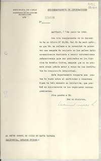 [Memorandum] N° 006686, 1948 jun. 18, Santiago [al] Señor Consul de Chile en Santa Barbara, California, Estados Unidos