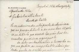 [Carta] 1939 mar. 15, Bogotá, [Colombia] [a] Gabriela [Mistral]