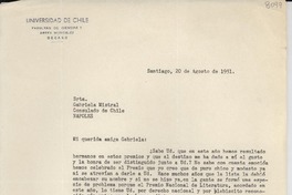 [Carta] 1951 ago. 20, Santiago, [Chile] [a] Gabriela Mistral, Nápoles, [Italia]