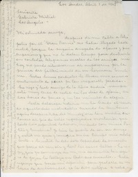 [Carta] 1947 abr. 3, Los Andes, [Chile] [a] Gabriela Mistral, Los Angeles, [EE.UU.]