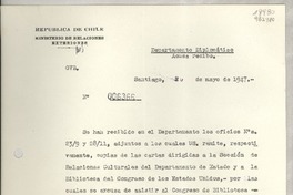 [Memorandum] N° 006366, 1947 mayo 20, Santiago, [Chile] [al] Señor Cónsul de Chile en Los Angeles, Santa Bárbara, California, Estados Unidos de América