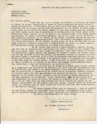 [Carta] 1950 nov. 6, Santiago, Chile [a] Gabriela Mistral, México D.F.